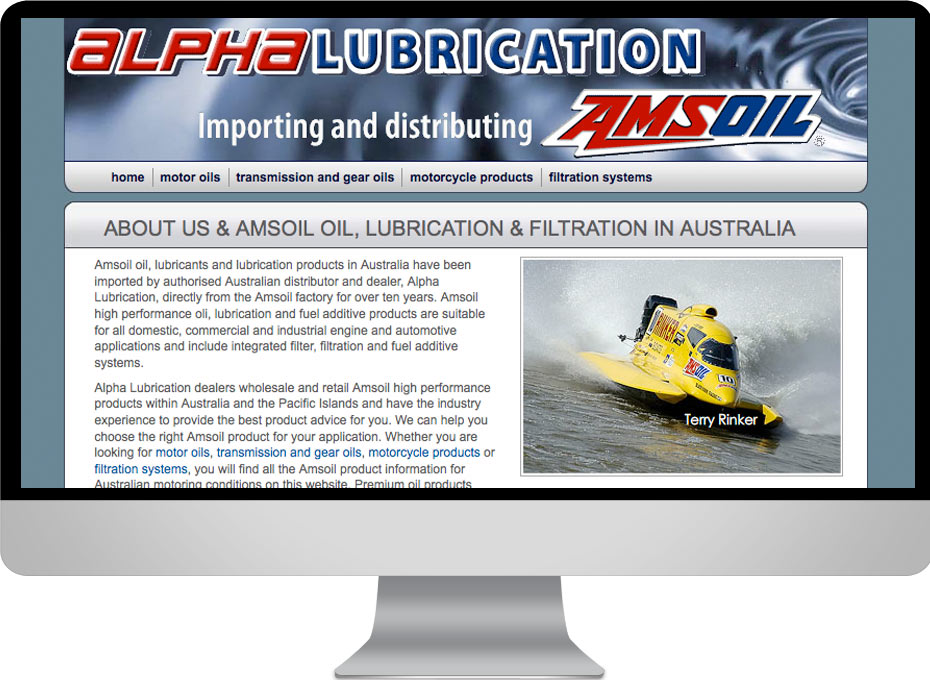 Queensland and Australia website designed for Alpha Lubrication the Gold Coast oil distribution business for Amsoil Oils