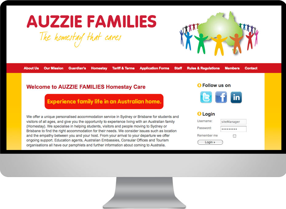 Auzzie Families is a Sydney Homestay for student business.  An  education sector wordpress website development design project