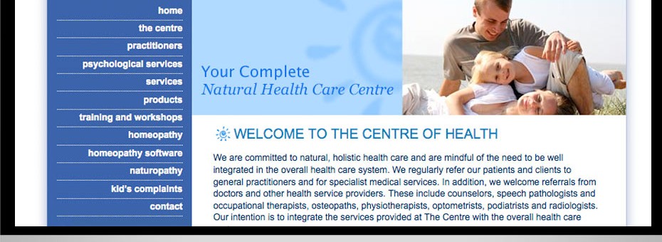 Natural medicine solutions website designed for Centre of Health Sydney homeopath and other modalities clinic