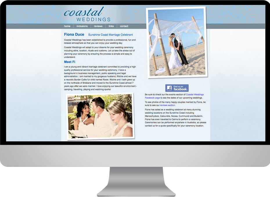 Coastal Weddings Sunshine Coast website graphic seo design project for marriage celebrants