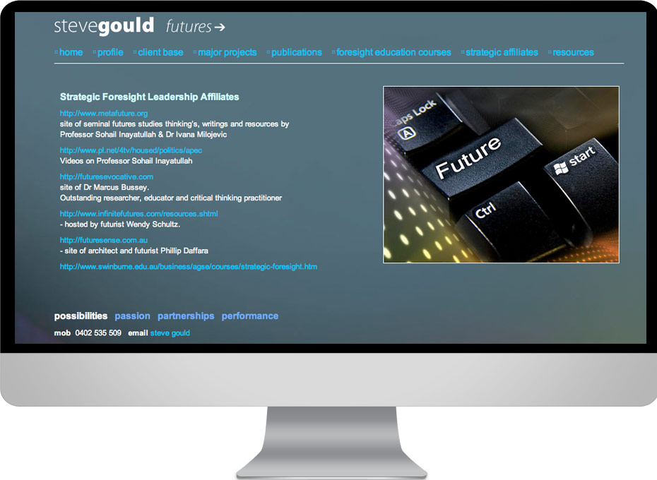 Steve Gould  is a sunshine Coast based futurist and futures consultant and sought our web development design services