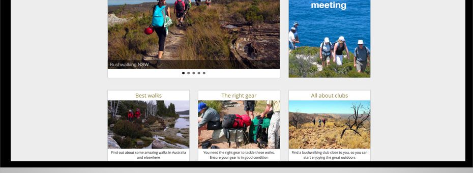 bushwalking nsw club wordpress website with multiple landing pages